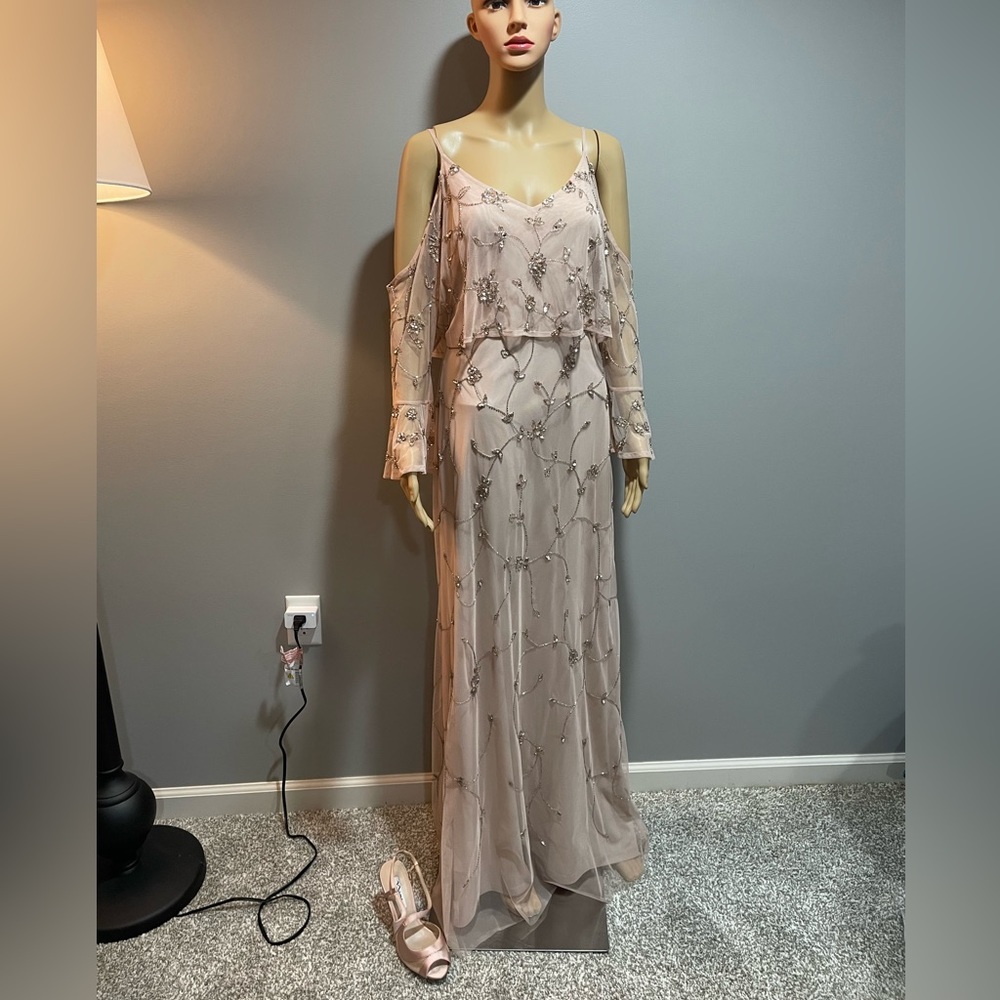 Adrianna Papell Embellished Rose Pink Evening Dress